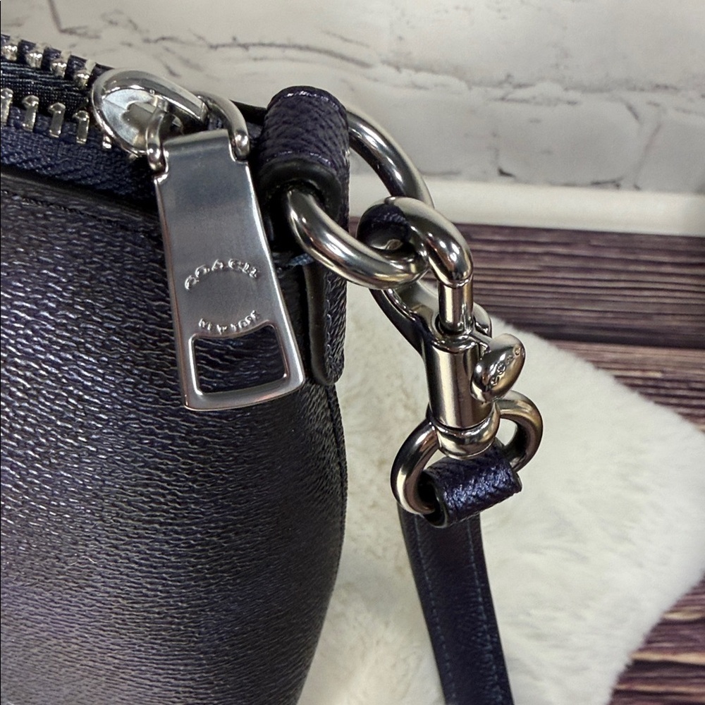 NWT COACH Navy Dark Blue logo print Sadie Satchel, Wristlet, Dust bag BUNDLE. - Picture 5 of 16
